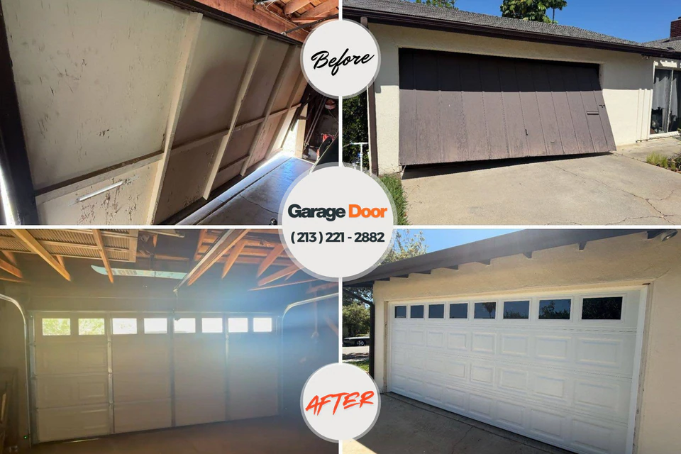 Before and after: garage door repair Emeryville, CA
